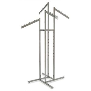 econoco - chrome 4-way clothing rack, 4 slant adjustable height arms, square tubing, perfect for clothing store display