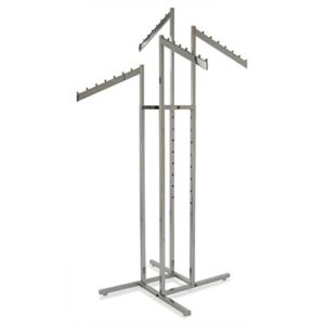 Econoco - Chrome 4-Way Clothing Rack, 4 Slant Adjustable Height Arms, Square Tubing, Perfect for Clothing Store Display