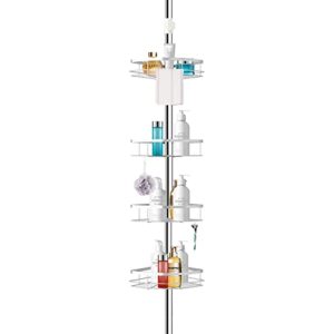 rosefray shower caddy tension pole, 304 stainless steel corner shower shelf with 4 big adjustable baskets, 6 hooks, adjustable height from 3.7 to 9ft