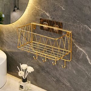 Shower Toilet Caddy Gold Basket Wallet Handing Bathroom Rack Storage Organizer Holder Shelf with Hook, S size