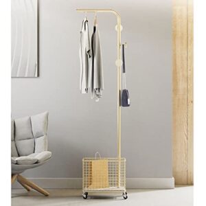 n/a nordic floor clothes hanger bedroom bedside clothes rack metal clothes drying rack balcony simple storage basket (color : gold, size : 177 * 42 * 30cm)