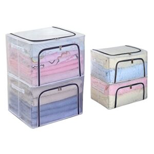 kaysun stackable closet clear storage bins with lids waterproof foldable steel frame storage box for clothes 66l baby cloth storage bag organizer for bedding clothing toy(2-pack 66l+2-pack 22l）)