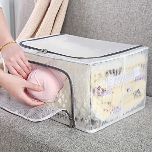 Kaysun Stackable Closet Clear Storage Bins with Lids Waterproof Foldable Steel Frame Storage Box for Clothes 66L Baby Cloth Storage bag Organizer for Bedding Clothing Toy(2-Pack 66L+2-pack 22L）)