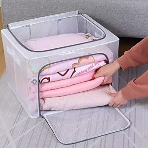 Kaysun Stackable Closet Clear Storage Bins with Lids Waterproof Foldable Steel Frame Storage Box for Clothes 66L Baby Cloth Storage bag Organizer for Bedding Clothing Toy(2-Pack 66L+2-pack 22L）)