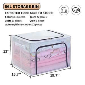 Kaysun Stackable Closet Clear Storage Bins with Lids Waterproof Foldable Steel Frame Storage Box for Clothes 66L Baby Cloth Storage bag Organizer for Bedding Clothing Toy(2-Pack 66L+2-pack 22L）)