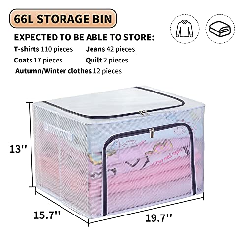 Kaysun Stackable Closet Clear Storage Bins with Lids Waterproof Foldable Steel Frame Storage Box for Clothes 66L Baby Cloth Storage bag Organizer for Bedding Clothing Toy(2-Pack 66L+2-pack 22L）)