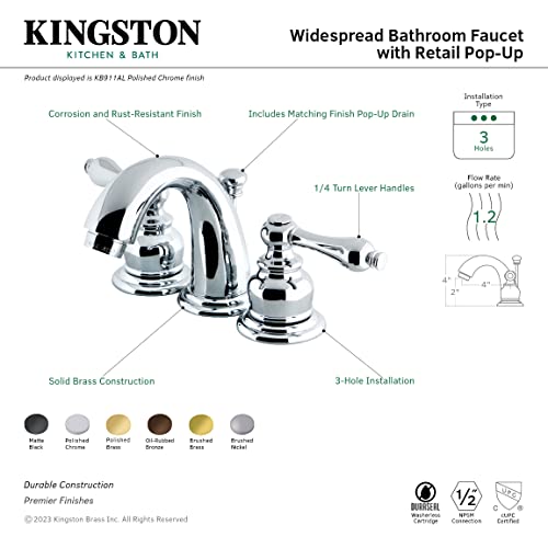 Kingston Brass KB911AL Victorian Mini Widespread Lavatory Faucet with Brass Pop-Up, Polished Chrome