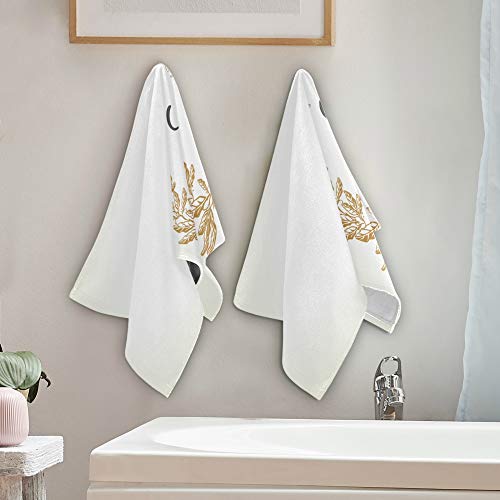 Oreayn Monogrammed Hand Towel for Bathroom Kitchen Beach Polyester Cotton Set of 2 Gold Leaves Wreath Fingertip Towel Soft Absorbent 28.3 x 14.4 Inch, Monogram Letter G