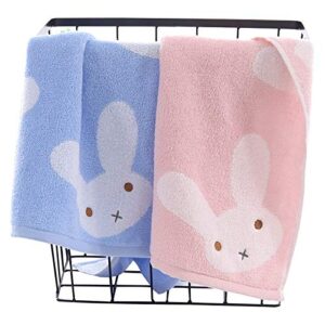 kissvian 2 pack pure cotton bathroom hand towel set, cartoon rabbit pattern face towels, soft and absorbent washcloths for hand face bath spa, size 13.4" x 28.4"