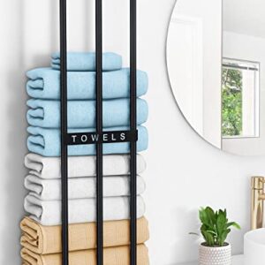 Wall Towel Rack for Rolled Towels, Bethom New Upgrade 3 Bar Towel Racks for Bathroom Wall Mounted, Bathroom Towel Storage, Metal Bath Towel Holder for Folded Large Towel Washcloths, Black