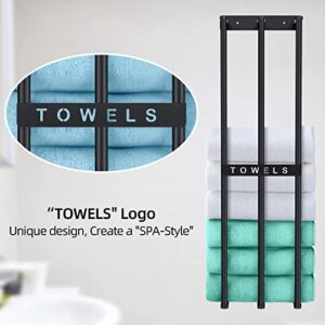 Wall Towel Rack for Rolled Towels, Bethom New Upgrade 3 Bar Towel Racks for Bathroom Wall Mounted, Bathroom Towel Storage, Metal Bath Towel Holder for Folded Large Towel Washcloths, Black