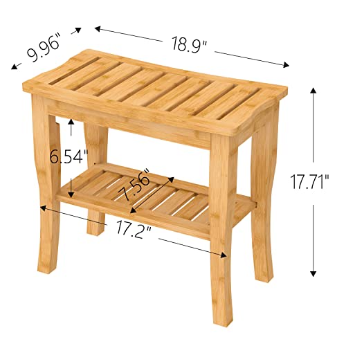 Bamboo Shower Bench & Stool Waterproof - Wood Shower Bench with Storage Shelf for Inside Shower(Classic Natural)