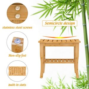 Bamboo Shower Bench & Stool Waterproof - Wood Shower Bench with Storage Shelf for Inside Shower(Classic Natural)