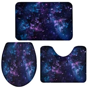 apular fashion 3 piece bath rugs set galaxy star nebula space starry sky printed non slip ultra soft bathroom mats, u shape mat and toilet lid cover mat bath mats