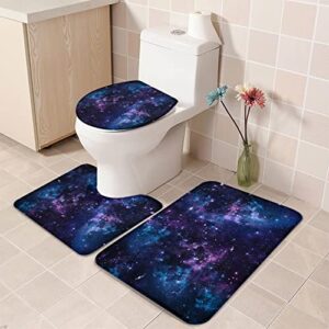 Apular Fashion 3 Piece Bath Rugs Set Galaxy Star Nebula Space Starry Sky Printed Non Slip Ultra Soft Bathroom Mats, U Shape Mat and Toilet Lid Cover Mat Bath Mats