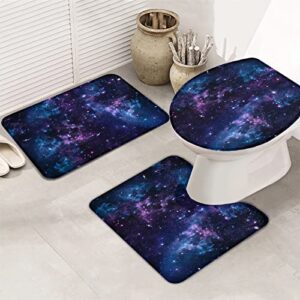 Apular Fashion 3 Piece Bath Rugs Set Galaxy Star Nebula Space Starry Sky Printed Non Slip Ultra Soft Bathroom Mats, U Shape Mat and Toilet Lid Cover Mat Bath Mats