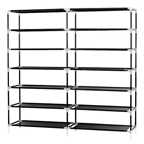 Ochine Shoe Rack Double Row Storage Organizer 6 Tier Nonwoven Fabric Cover Shoe Rack Cabinet Portable 36 Pairs Stackable Shoes Shelf Stand for Closet, Living Room, Bedroom, Hallway