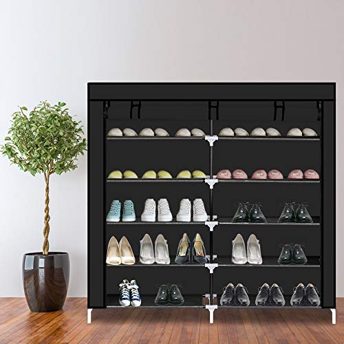 Ochine Shoe Rack Double Row Storage Organizer 6 Tier Nonwoven Fabric Cover Shoe Rack Cabinet Portable 36 Pairs Stackable Shoes Shelf Stand for Closet, Living Room, Bedroom, Hallway