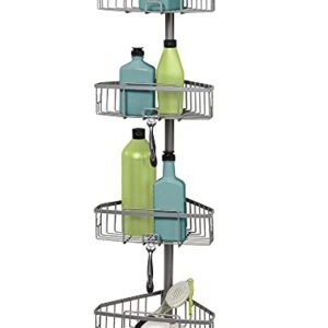 Zenna Home Tension Pole Shower Caddy, 4 Basket Shelves, Adjustable, 60 to 108 Inch, Satin Nickel