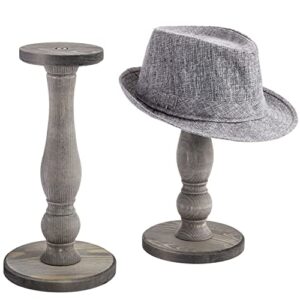 mygift weathered gray wood hat stand, vintage design baseball cap and wig holder freestanding tabletop display rack, set of 2