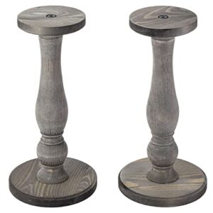 MyGift Weathered Gray Wood Hat Stand, Vintage Design Baseball Cap and Wig Holder Freestanding Tabletop Display Rack, Set of 2