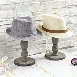 MyGift Weathered Gray Wood Hat Stand, Vintage Design Baseball Cap and Wig Holder Freestanding Tabletop Display Rack, Set of 2