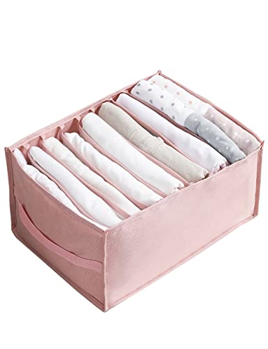 Clothes Organizer for Folded Clothes, Wardrobe Clothes Organizer, Large 9 Grids, Upgrade Organizer for Folded Clothes, For Jeans, Underwear, Tight pants, Scarves, Sweater, T-Shirts, Dresses（Pink）