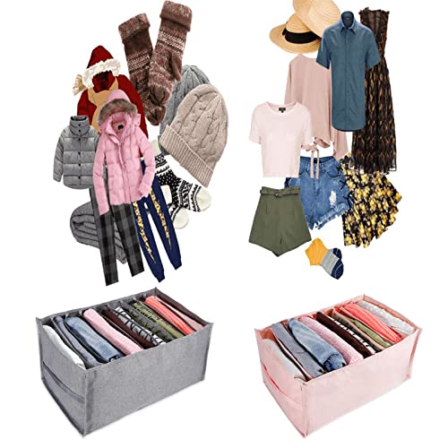 Clothes Organizer for Folded Clothes, Wardrobe Clothes Organizer, Large 9 Grids, Upgrade Organizer for Folded Clothes, For Jeans, Underwear, Tight pants, Scarves, Sweater, T-Shirts, Dresses（Pink）