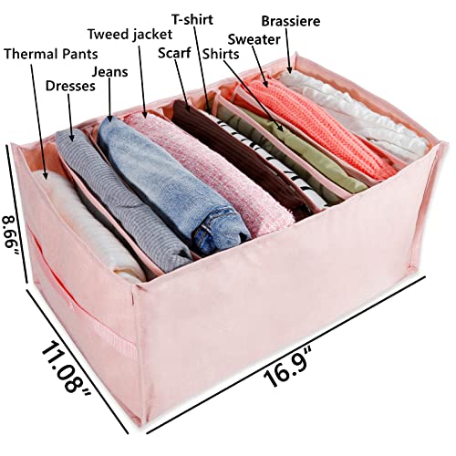 Clothes Organizer for Folded Clothes, Wardrobe Clothes Organizer, Large 9 Grids, Upgrade Organizer for Folded Clothes, For Jeans, Underwear, Tight pants, Scarves, Sweater, T-Shirts, Dresses（Pink）