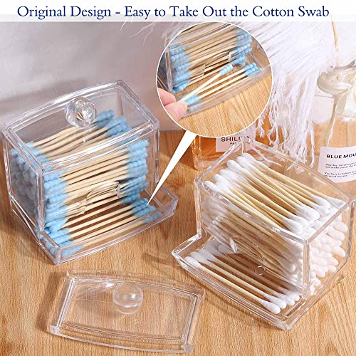 WISIEW Swab Holder Canisters with Lid, Bathroom Qtip Dispenser Apothecary Jars, Clear Plastic Cotton Ball Pad Container for Cotton Swabs, Q-Tips, Make Up Pads, Cosmetics