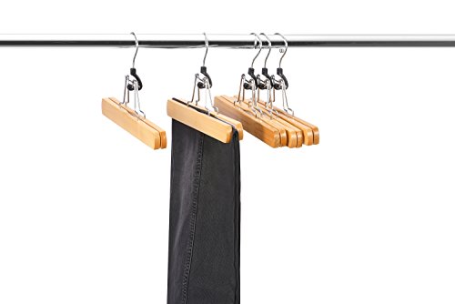RoyalHanger Wooden Hangers 10 Pack, Skirt Hangers Pant Hangers Collection Wood Hangers Clamp Hanger Trouser Hangers, Non Slip, Natural Finish