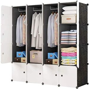 brian & dany portable closet wardrobe - cube storage organizer, plastic clothing cabinet, bedroom armoires for toys, shoes, clothes - more 30% capacity than normal - 16 cubes, black