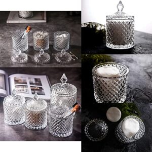 rejomiik 2 Pack Qtip Holder Thick Glass Apothecary Jars with Lid for Bathroom Decor, Clear Cotton Ball Storage Organizer for Cotton Swab, Cotton Rounds, Jewelry, Candy