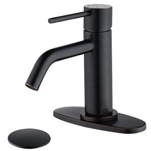 oil rubbed bronze bathroom faucets single hole with 6 inch deck plate, jxmmp 1 handle rubbed bronze faucet for bathroom sink with pop up drain and water faucet supply lines