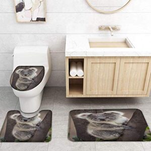 Big buy store 4 Pcs Shower Curtain Sets Cute Koala Bear Waterproof Fabic Bathroom Set with Non-Slip Rugs Toilet Lid Cover Bath Mat, Wild Animals Shower Curtain with Hooks -72x72 inch, Large