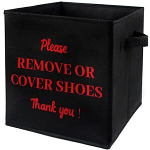 orlang shoe cover box, large foldable shoe cover holder for realtors and open house, holds over 100 disposable shoe covers, with please remove or cover shoes sign, black(1 pack)