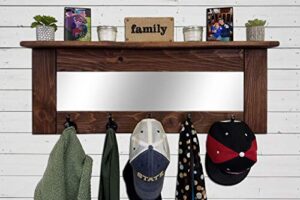oxford farmhouse wall hook coat rack with mirror & shelf, towel hook, purse hook, rustic hook, key hooks - 20 colors, special walnut