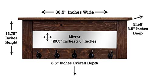 Oxford Farmhouse Wall Hook Coat Rack with Mirror & Shelf, Towel Hook, Purse Hook, Rustic Hook, Key Hooks - 20 Colors, Special Walnut