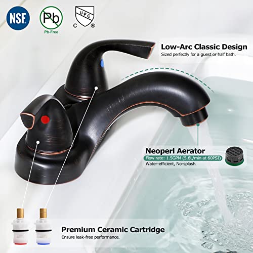 PARLOS 2-Handle Low Arc Bathroom Sink Faucet with Metal Pop Up Drain & Supply Lines, Oil Rubbed Bronze, Cupc NSF Lead-Free Certified, 13590