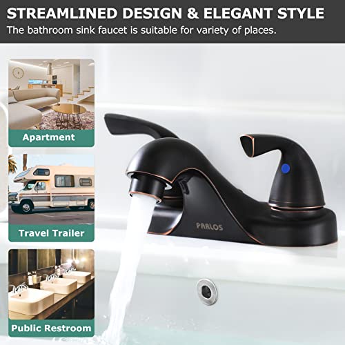 PARLOS 2-Handle Low Arc Bathroom Sink Faucet with Metal Pop Up Drain & Supply Lines, Oil Rubbed Bronze, Cupc NSF Lead-Free Certified, 13590