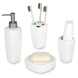 mygift 4 piece ceramic white bathroom accessory set with soap dispenser pump, toothbrush holder, tumbler and soap dish