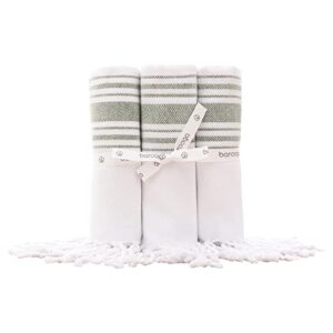 barooga hand towels for bathroom (set of 3) turkish kitchen towels, farmhouse towels for kitchen, fringe tea dish cloth set, quick dry and highly absorbent (18 x 38 inches) (khaki green)