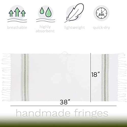 BAROOGA Hand Towels for Bathroom (Set of 3) Turkish Kitchen Towels, Farmhouse Towels for Kitchen, Fringe Tea Dish Cloth Set, Quick Dry and Highly Absorbent (18 x 38 inches) (Khaki Green)