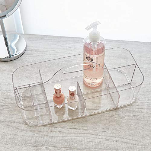 iDesign Clarity Cosmetic Organizer Tote for Vanity Cabinet to Hold Makeup, Beauty Products - Clear 14.5" x 7" x 5.75"