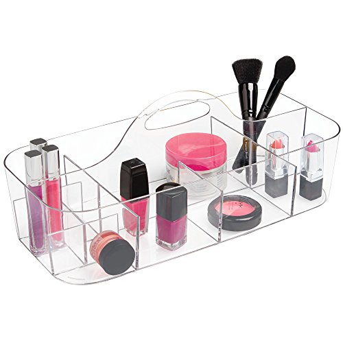 iDesign Clarity Cosmetic Organizer Tote for Vanity Cabinet to Hold Makeup, Beauty Products - Clear 14.5" x 7" x 5.75"