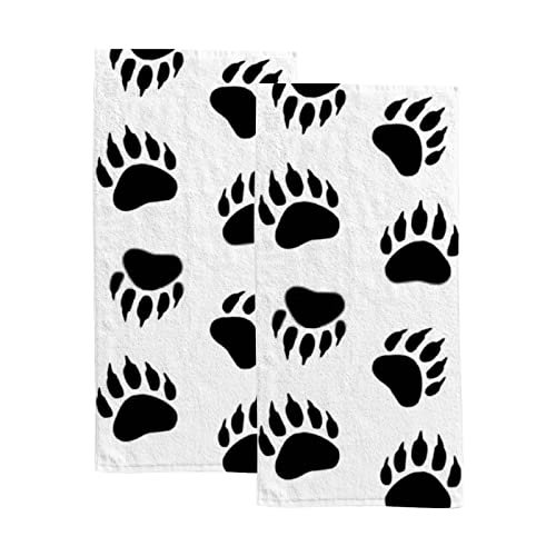 ZHONGJI Hand Towels 2 Piece Hand Drawn Bear Paw Footprint Black Comfortable Skin-Friendly Non-Fading Bathroom Spa Kitchen Hotel Bath Gym Running 30X15 Inch