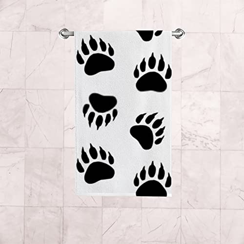 ZHONGJI Hand Towels 2 Piece Hand Drawn Bear Paw Footprint Black Comfortable Skin-Friendly Non-Fading Bathroom Spa Kitchen Hotel Bath Gym Running 30X15 Inch