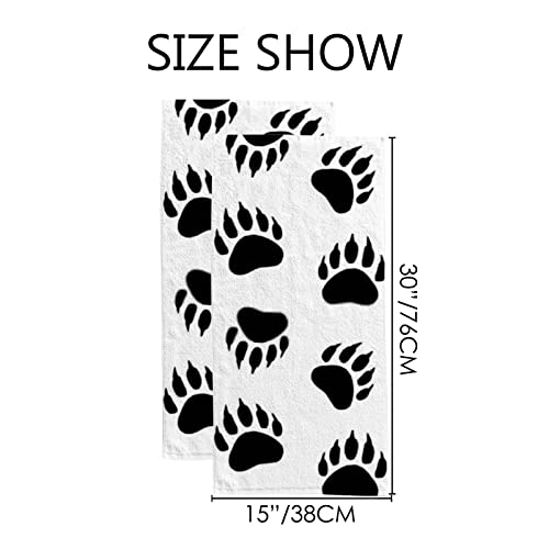 ZHONGJI Hand Towels 2 Piece Hand Drawn Bear Paw Footprint Black Comfortable Skin-Friendly Non-Fading Bathroom Spa Kitchen Hotel Bath Gym Running 30X15 Inch