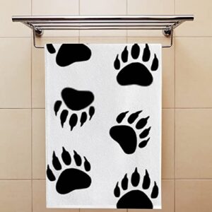 ZHONGJI Hand Towels 2 Piece Hand Drawn Bear Paw Footprint Black Comfortable Skin-Friendly Non-Fading Bathroom Spa Kitchen Hotel Bath Gym Running 30X15 Inch