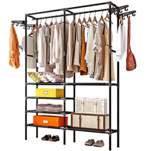 LIFKOME Clothes Rack Clothing Rack with Shelves Heavy Duty Rack Metal Clothing Racks for Hanging Free Standing Garments Organizer for Hanging Clothing 68.5x33.8x17.3 Clothing Drying Rack